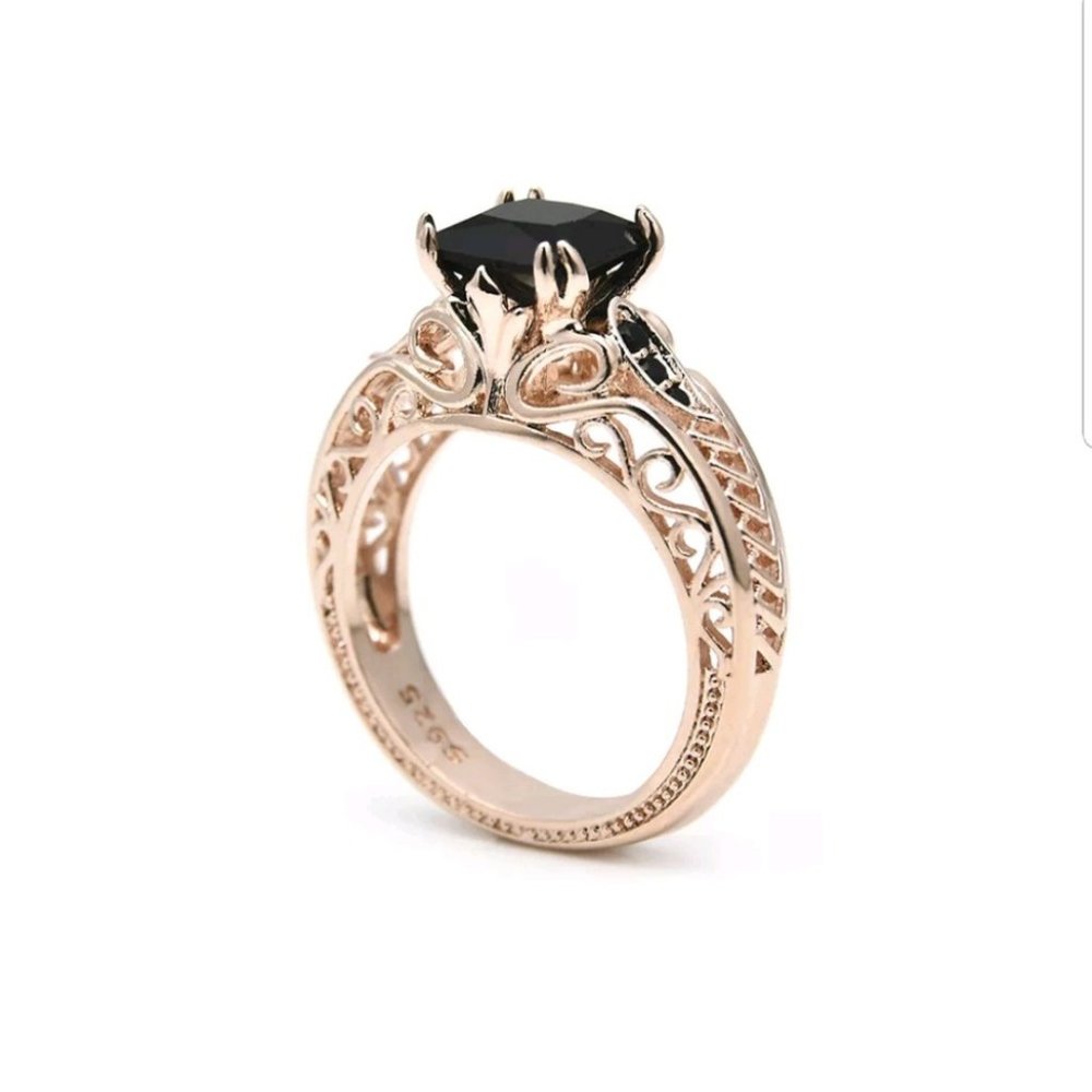 Brand New Womens Rose Gold Black Sapphire Ring - Picture 4 of 4